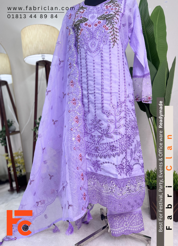 Sky-Purple লাক্সারি কটন রেডিমেড থ্রিপিস