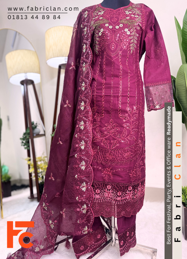 Magenta লাক্সারি কটন রেডিমেড থ্রিপিস