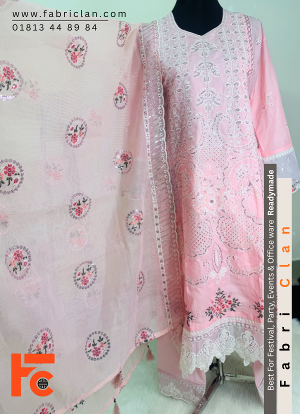 Baby Pink লাক্সারি কটন রেডিমেড থ্রিপিস