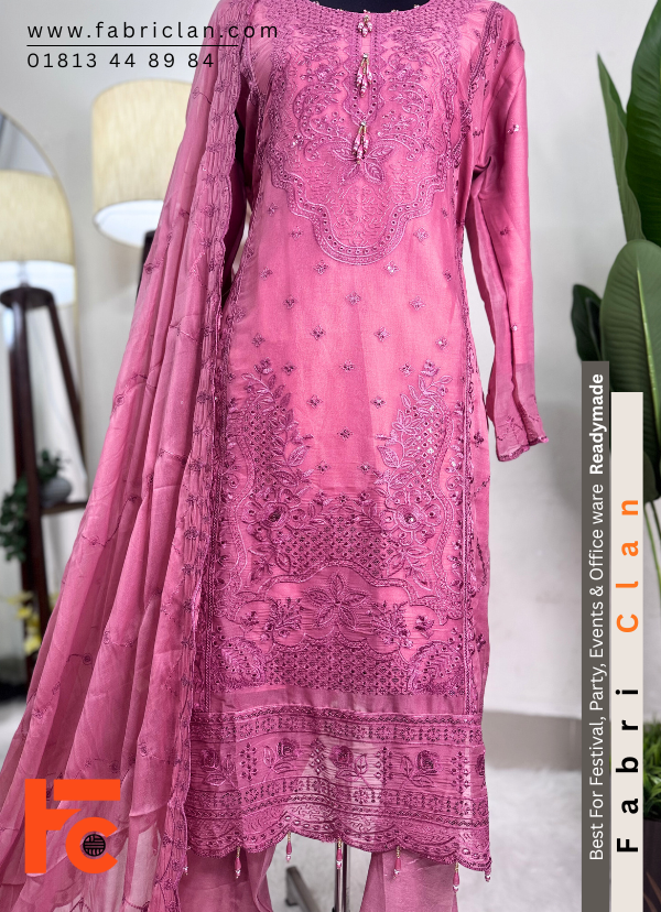 Onion Color স্টার জর্জেট রেডিমেড লাক্সারি ফোর পিস ড্রেস