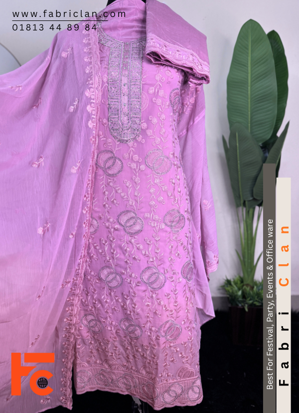 Onion Purple স্টার জর্জেট স্টোন লাক্সারি লেজারকাট ফোর পিস
