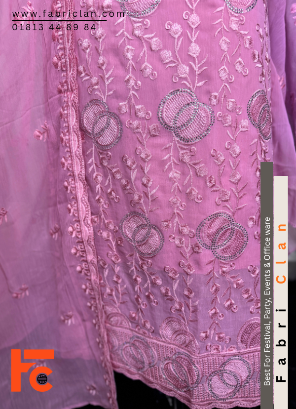 Onion Purple স্টার জর্জেট স্টোন লাক্সারি লেজারকাট ফোর পিস - Image 4