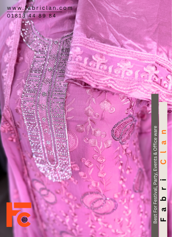 Onion Purple স্টার জর্জেট স্টোন লাক্সারি লেজারকাট ফোর পিস - Image 3