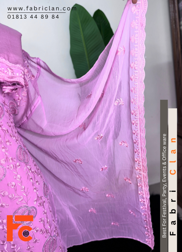 Onion Purple স্টার জর্জেট স্টোন লাক্সারি লেজারকাট ফোর পিস - Image 2